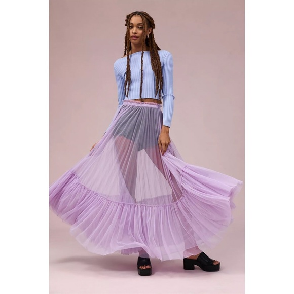 Anthropologie Dresses & Skirts - NWT Geisha Designs X Anthropologie Purple Sheer Maxi Skirt Sz S